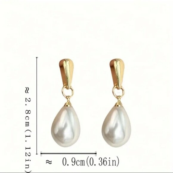 Gold Tone Pearl Drop Earrings - Picture 3 of 4
